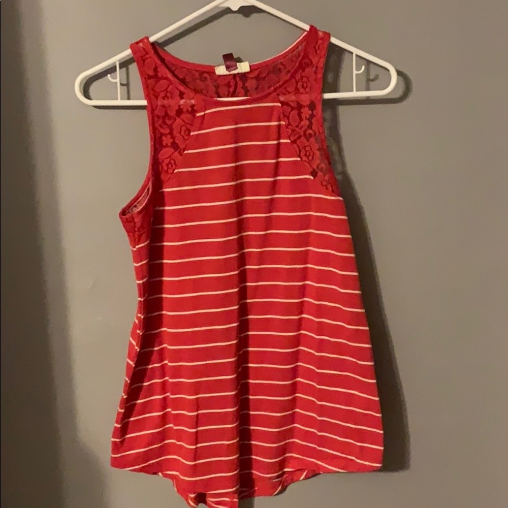 Red and White striped slit back tank top.
